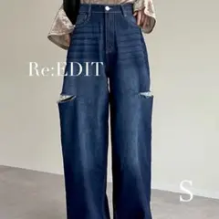 みゆ様専用　Re:EDIT サイドスリットワイドデニムパンツ Ｓ　ショート丈