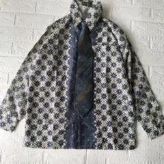 【総柄シャツ】【80〜90年代】【シルクタイ】幾何学模様の長袖シャツ