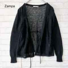 ZAMPA モヘア ウール混 ふんわり シアーニット カーディガン（M）極軽 黒のサムネイル