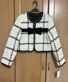 GRL ツイードチェック柄リボンジャケット L