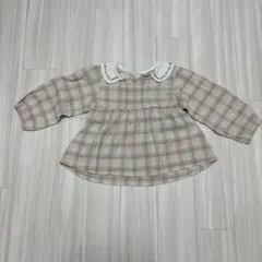 ベージュ系チェック長袖ブラウス