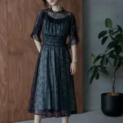 ニアナ レースワンピース ドレス 結婚式 お呼ばれ ネイビー 謝恩会 低身長さん