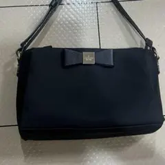 kate spade リボン付きブラックナイロンバッグ
