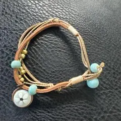 レザー×麻紐×陶器 ビーズ ブレスレット ハンドメイド ナチュラル系