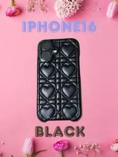 iPhone16 スマホケース　ハート柄　　ブラックレザー　大人可愛い　衝撃保護