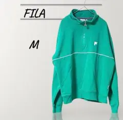 FILA フィラ　ハーフジップ スウェット　トレーナー　裏起毛　グリーン　ロゴ