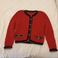 赤　手編み　ニット　古着　カーディガン