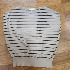 GLOBAL WORK 半袖ニット M ベージュ・ストライプ