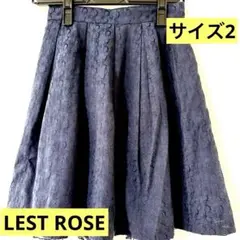 【サイズ2】百貨店購入/美品/レストローズ/ネイビー/フレアスカート/花柄刺繍