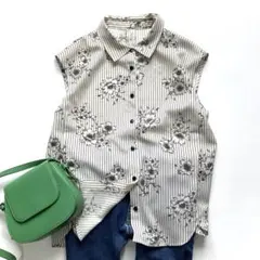 美品　イエナ ストライプ 花柄 ノースリーブ シャツブラウス