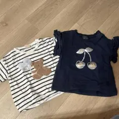 プティマイン　ストライプ柄とフリル袖のTシャツ2枚セット　80