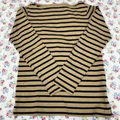 MUJI 無印良品 ボートネック長袖Tシャツ ベージュ ボーダー S