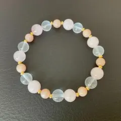 天然石 ブレスレット オレンジムーンストーン ローズクォーツ ミルキークォーツ