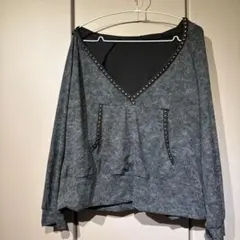 SHEIN 大きいサイズ スタッズ装飾 フード付きカットソー グレー