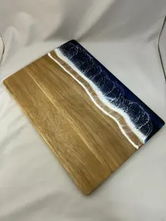 海を模した木製トレイ、波打ち際浜辺、レジンアート、ボード