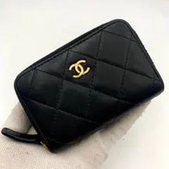 鑑定済み シャネル マトラッセ コインケース 財布 コンパクト ココマーク 黒