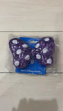 ミニーリボン　ヘアゴム　紫スパンコール