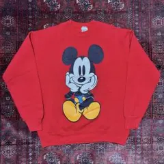 90s Disney お座りミッキー L USA製 両面プリント 青パン