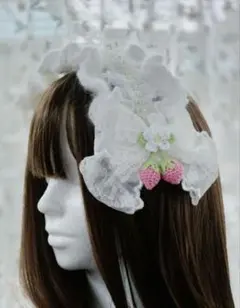 【冬季限定】冬のふわふわヘッドドレス 薔薇レース いちご ロリータ