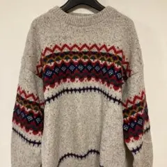 90s USA製 ランズエンド 総柄　ニット セーター サイズM