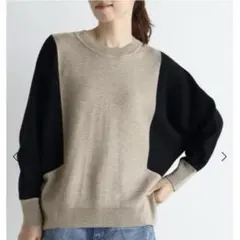 バルーンスリーブニット ベージュ×黒