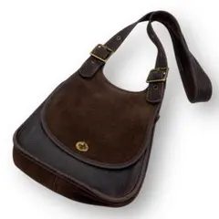 希少 OLD COACH 9014 バッグ レザー スエード ターンロック 茶