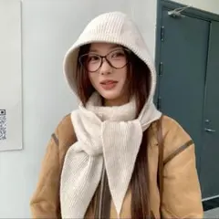 フードマフラー　バラクラバ　マフラー　ニット帽　ニットマフラー　フード一体型