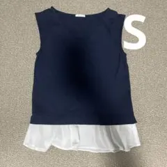【古着】ネイビー Vネック ノースリーブ　レイヤードトップス S