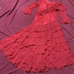 赤いフリル付きロングドレス　　　　⭐️SALE⭐️