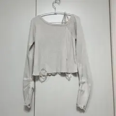 【Kastane】ダメージリブニットプルオーバー アイボリー 長袖 秋冬トップス