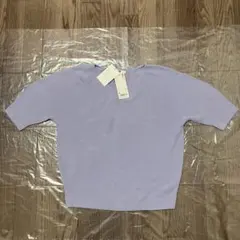 ユニクロ 3Dコットンパフスリーブセーター(五分袖)パープル Mサイズ