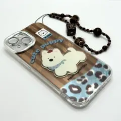 iPhone15ケース 可愛い犬ストラップ付き