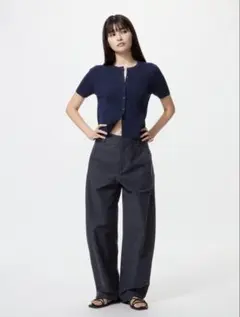 ジャージーバレルレッグパンツ　ネイビー