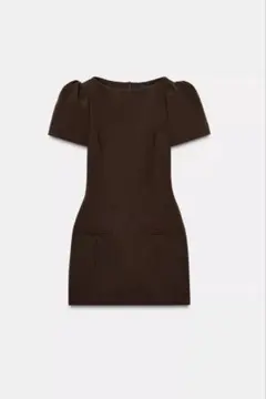ZARA プリーツポケット付きショートワンピース ブラウン - メルカリ