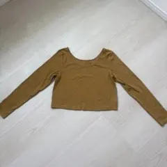 リブ素材 クロップド長袖トップス マスタード