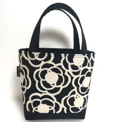 ハンドメイドミニトートバッグ　北欧　カメリア　生成り地　黒