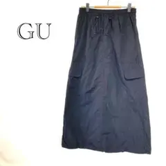 【ジーユー】 テックカーゴロングスカート M ウエストゴム バックスリット 黒