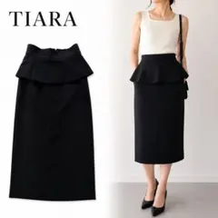 【美品】TIARA ペプラムベルト ハイウエスト タイトスカート 黒 3のサムネイル