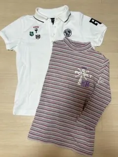 2枚セット⭐️PEARLY GATES ストライプ7部丈、ポロシャツM（1）