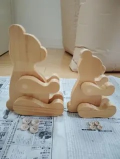 トールペイント、白木、テディベア、大と小サイズ2個セット