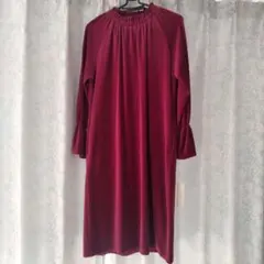 ディノス新品タグ付き S　バーガンディ 長袖ワンピース ポケット付き