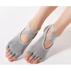 ★ヨガソックス 5本指なし 滑り止め クロスデザイン グレー 0902