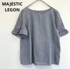 マジェスティックレゴン ギンガムチェック 半袖ブラウスカットソー フリル袖