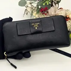 473 美品 PRADA プラダ リボン 長財布 ラウンドファスナー - メルカリ