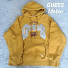 GUESS 【M】 肉厚パーカー 古着 イエロー 刺繍ロゴ イエロー フード