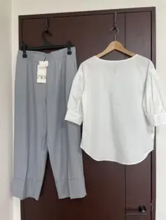 ZARA パンツ　バルーンスリーブ ホワイトシャツ 五分袖　2点　おまとめ