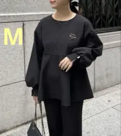 新品　プロズヴェール　バルーンスリーブジャガードペプラムブラウス　黒　M