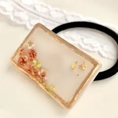 額縁風 ♡ ドライフラワー ヘアゴム オレンジ イエロー 春 花 №012