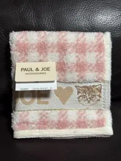 や*や様 PAUL & JOE 猫×ハート チェック柄 タオルハンカチ ピンク