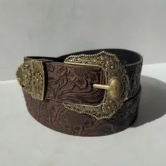 ウエスタンベルト メンズ レディース y2k ヴィンテージ風 ブラウン ゴールド